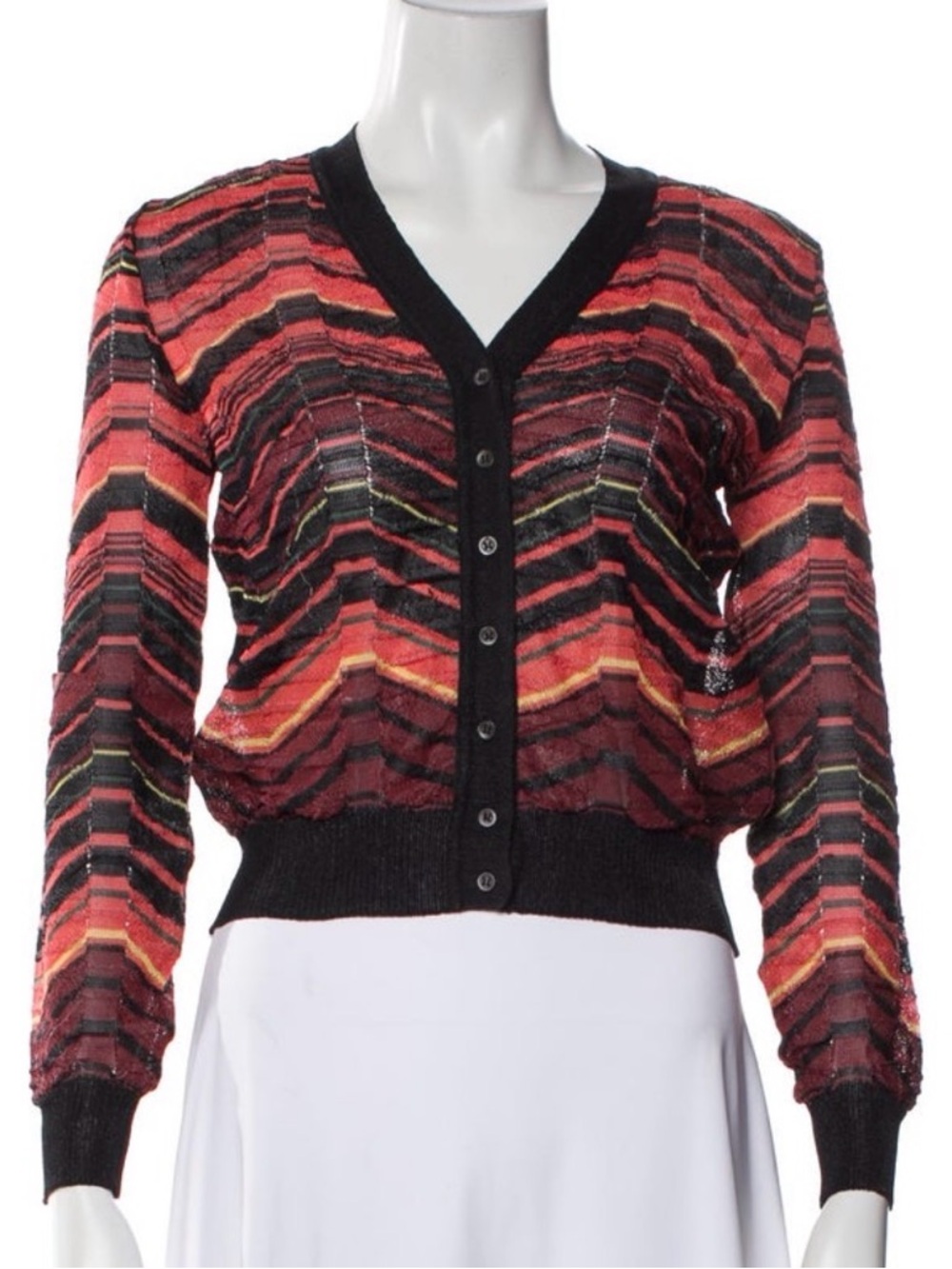 Missoni Multicolor Striped V-Neck Button Cardigan - Red, Black, Yellow